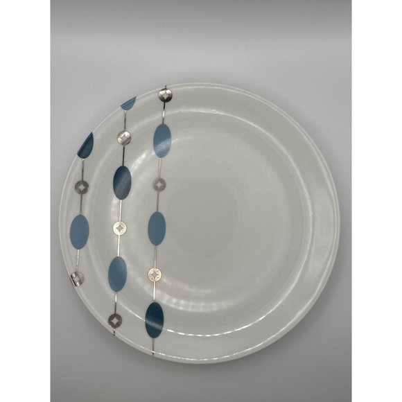 Set of 6 Pier 1 Porcelain Blue Beaded Garland 7.75 inch Plates FLAW - Picture 1 of 8
